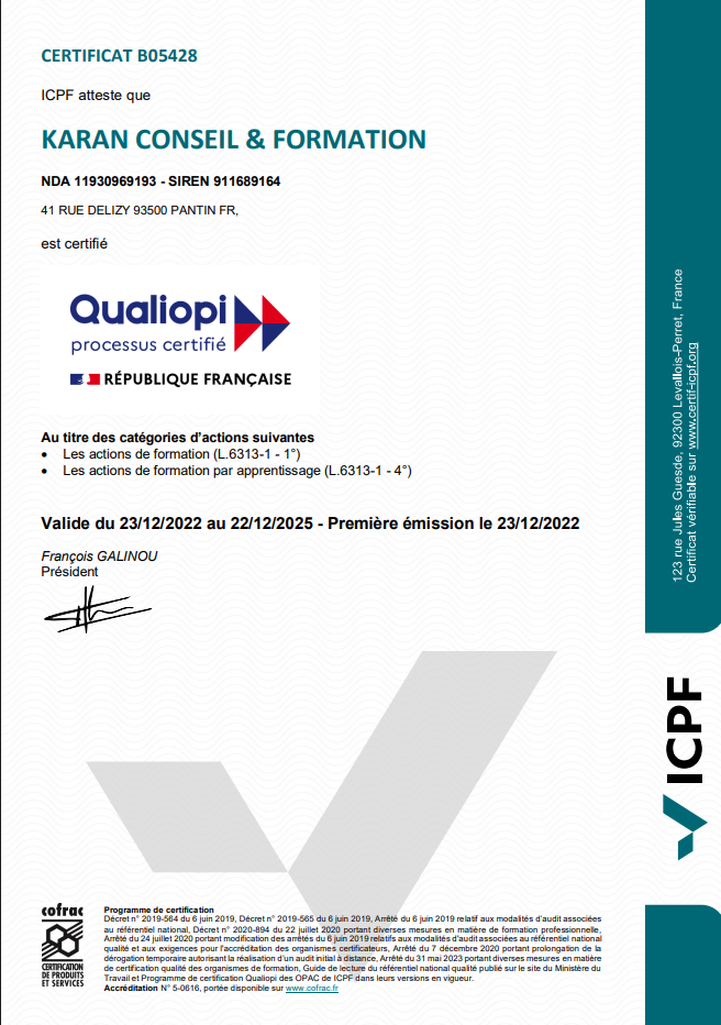 Certificat Qualiopi - KARAN Conseil & Formation